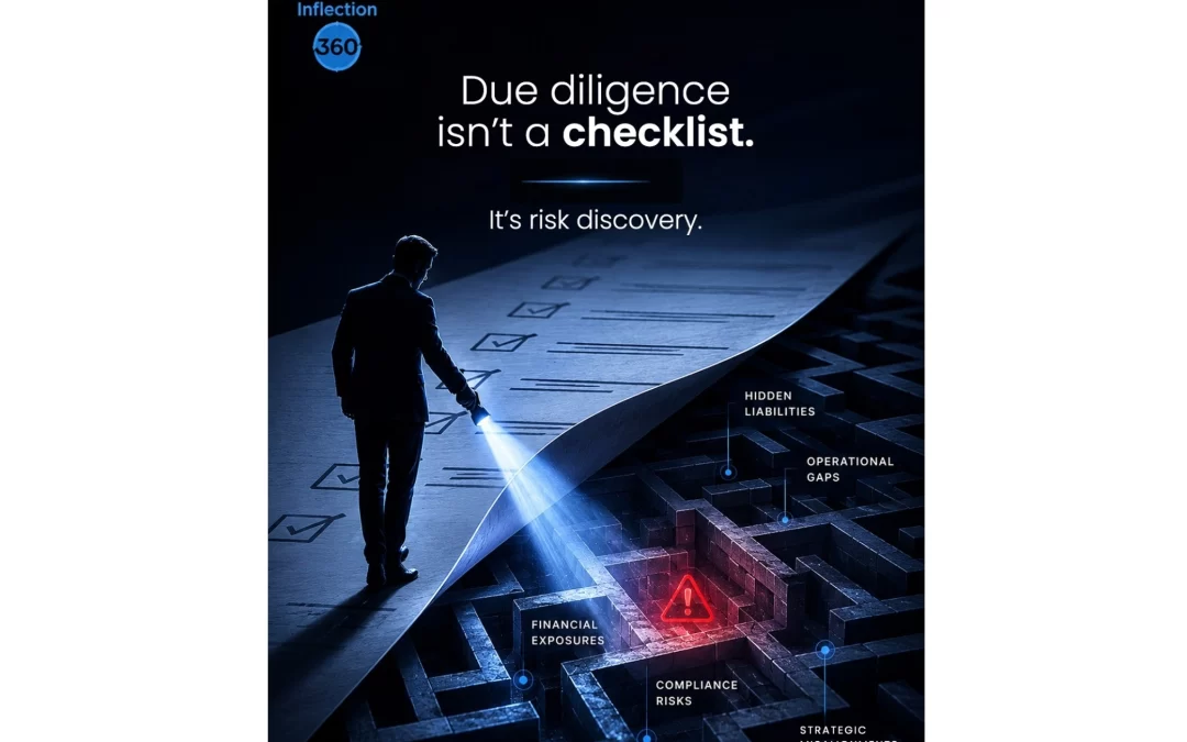 Inflection 360 graphic of a leader lifting a checklist to reveal hidden risks in a maze.
