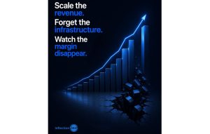 Inflection 360 graphic of rising revenue bars over a collapsing margin infrastructure floor.