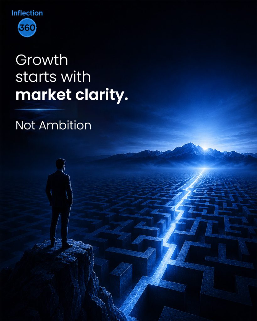 Inflection 360 graphic of a business leader overlooking a maze lit by a clear blue path.